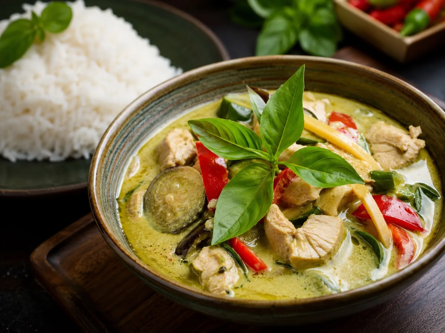 Thai green curry with chicken and basil