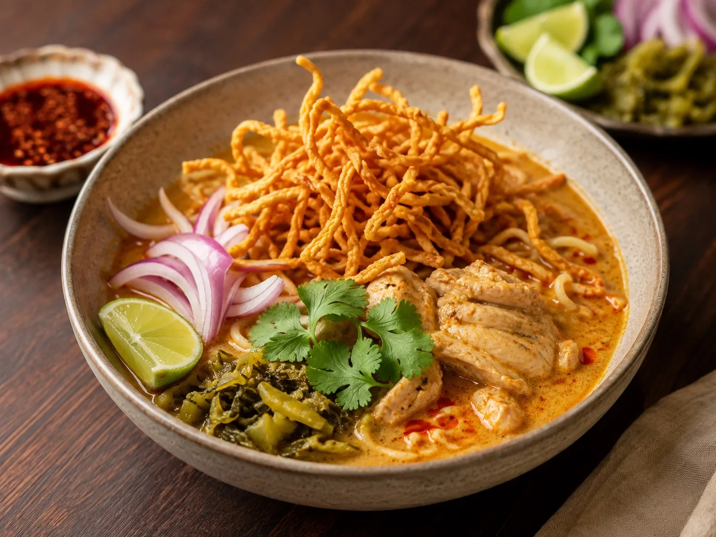 Khao Soi with crispy noodles and chicken