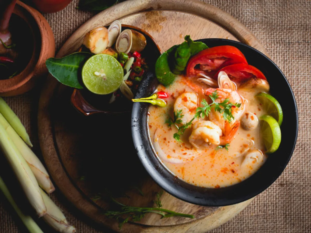 Tom Yum soup with shrimp, lemongrass and lime